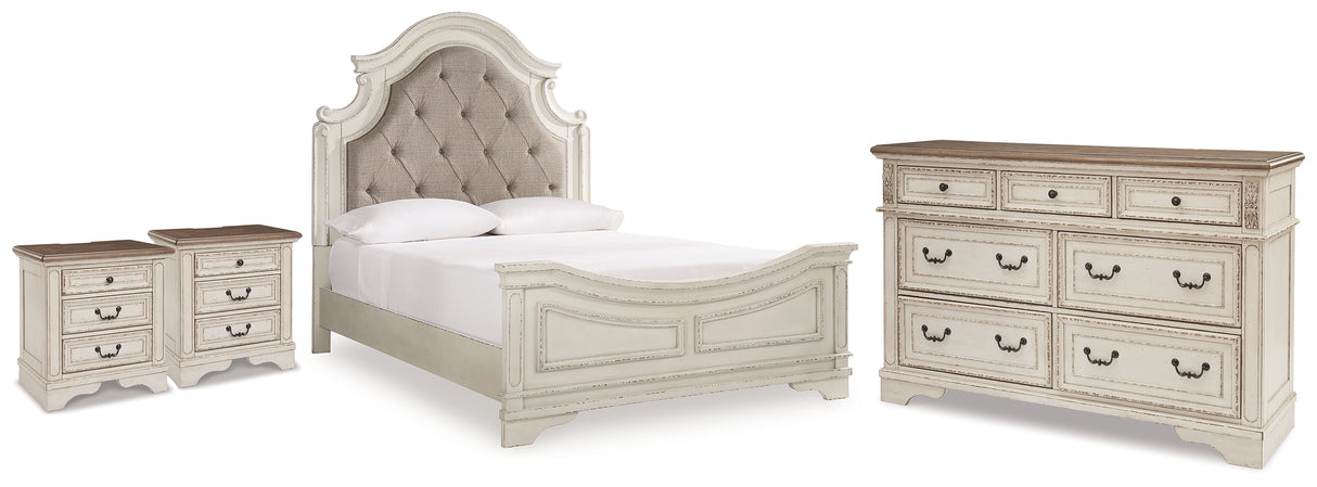 Realyn Two-tone Queen Upholstered Panel Bed, Dresser and 2 Nightstands from Ashley - Luna Furniture