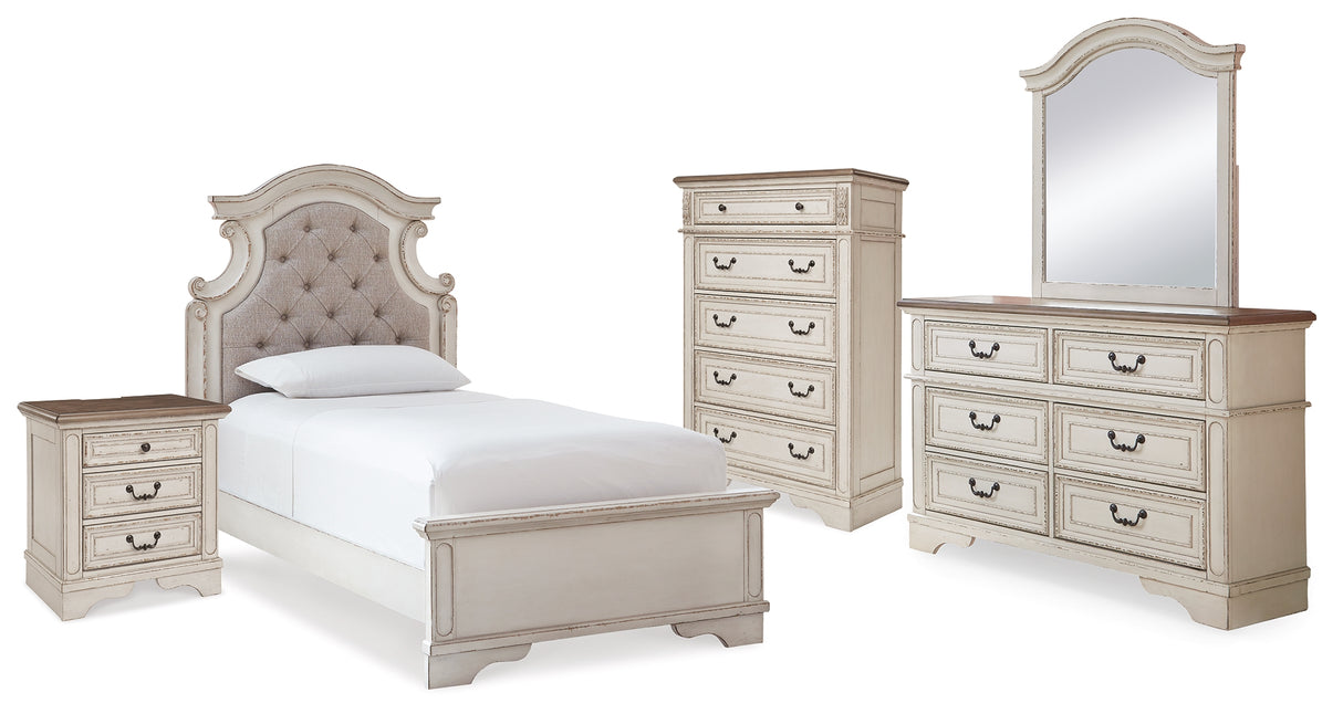 Realyn Two-tone Twin Panel Bed, Dresser, Mirror, Chest and Nightstand from Ashley - Luna Furniture