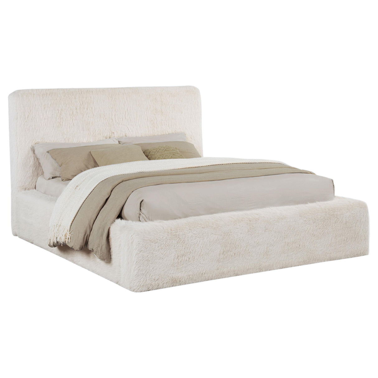 Rebecca Cream Faux Fur Upholstered California King Bed from Coaster - Luna Furniture