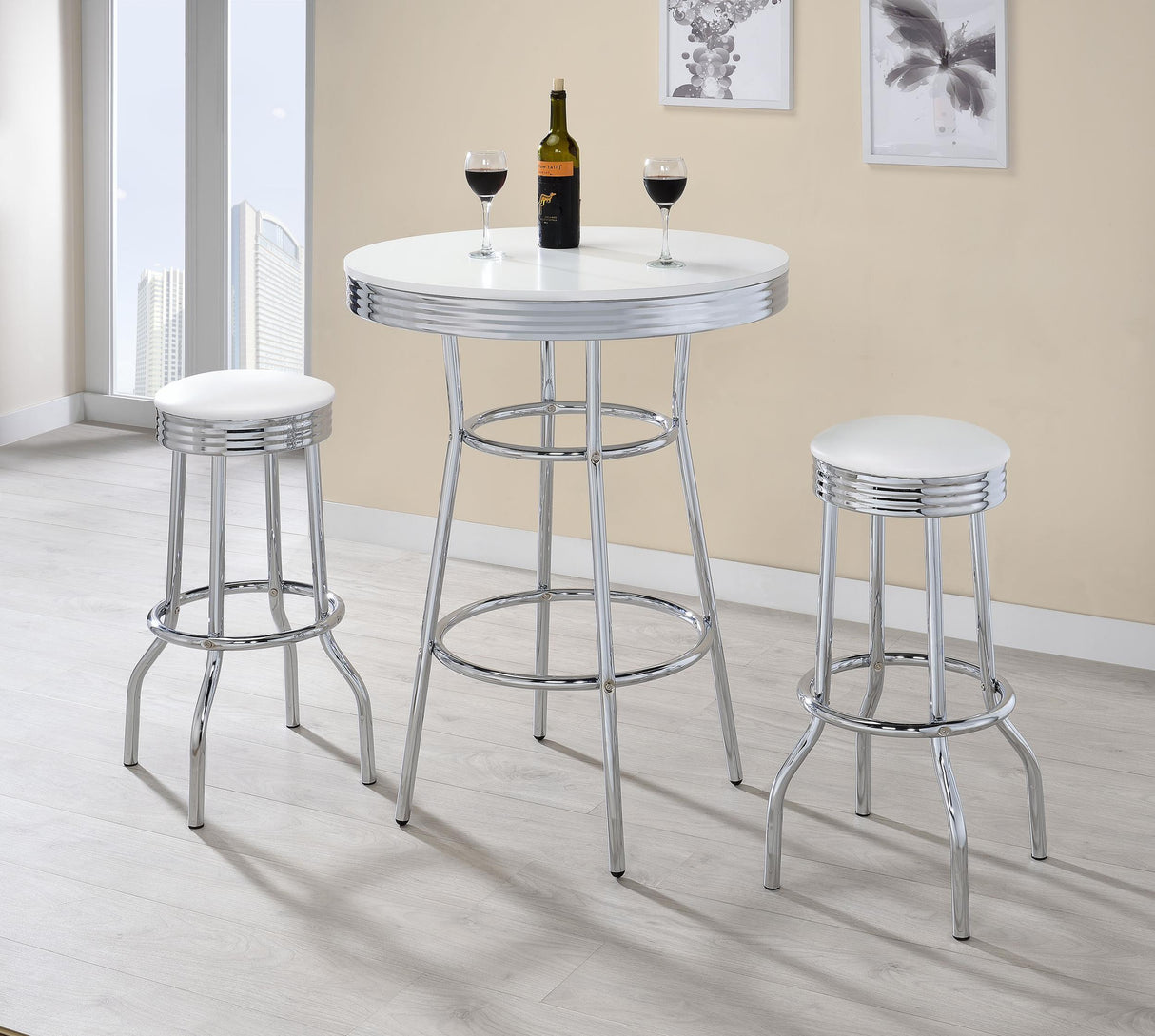 Retro 3-piece Round 1950s Bistro Pub Bar Table Set White from Coaster - Luna Furniture