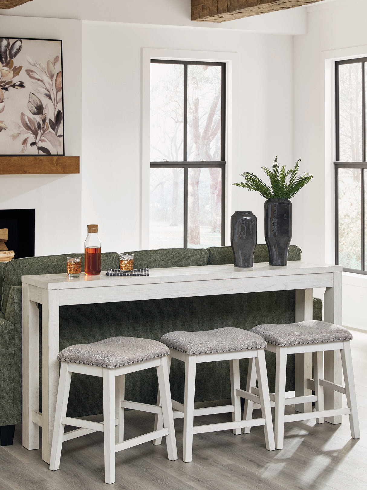 Robbinsdale Antique White Counter Height Dining Table and 3 Barstools Set from Ashley - Luna Furniture