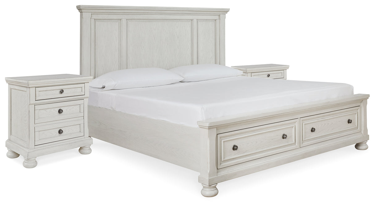 Robbinsdale Antique White King Storage Bed and 2 Nightstands from Ashley - Luna Furniture