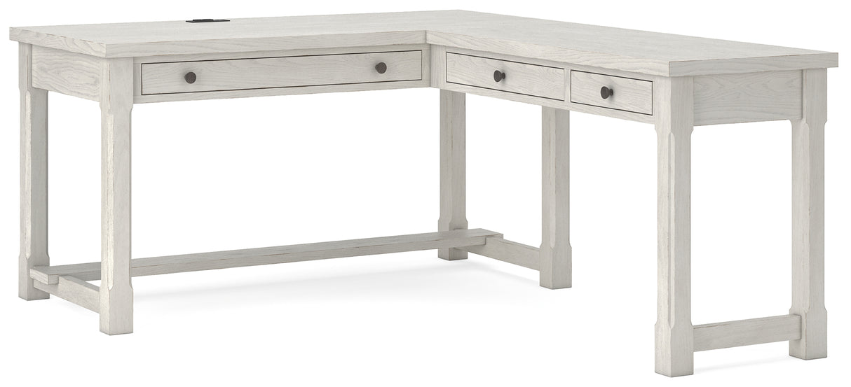 Robbinsdale Antique White L-Shaped Home Office Desk from Ashley - Luna Furniture