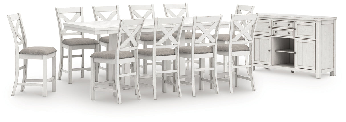 Robbinsdale Antique White Counter Height Dining Table and 10 Barstools and Storage from Ashley - Luna Furniture