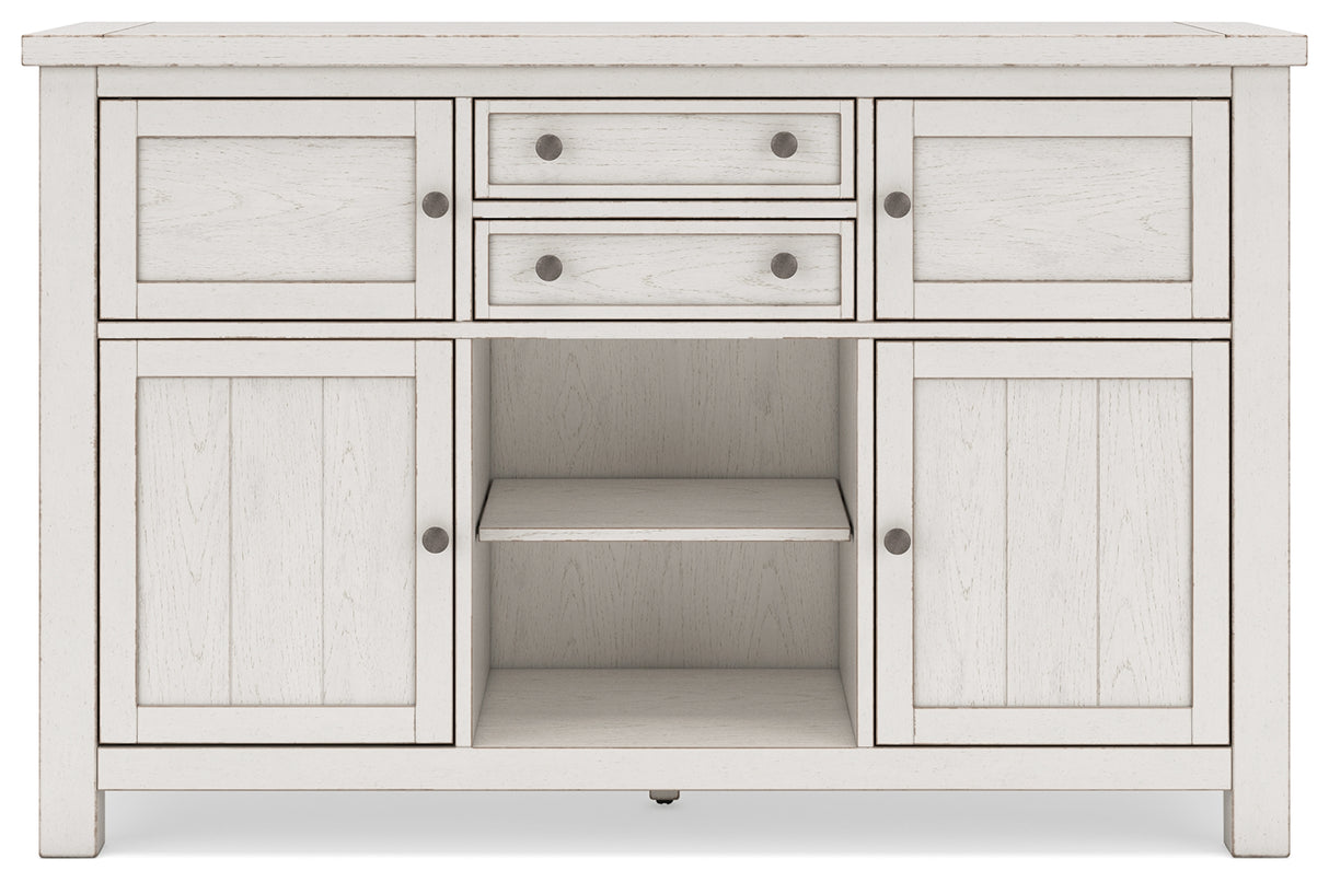 Robbinsdale Antique White Counter Height Dining Table and 6 Barstools with Storage from Ashley Furniture - Luna Furniture