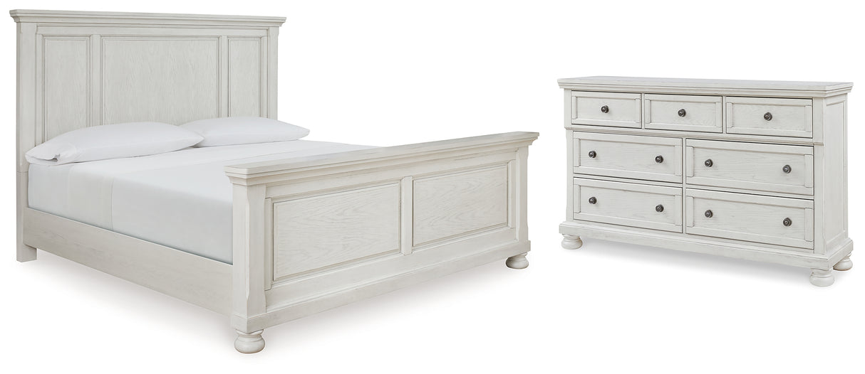 Robbinsdale King Panel Bed with Dresser in Antique White from Ashley - Luna Furniture