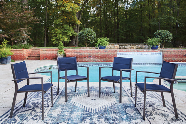 Rocky Creek Blue/Gray Outdoor Sling Arm Chair (Set of 4)
