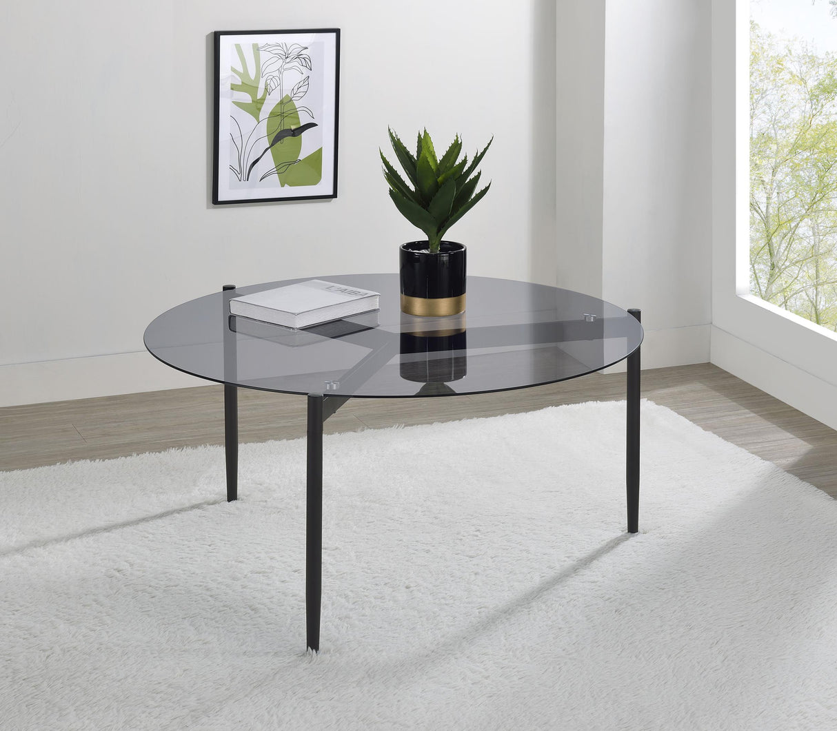 Rosalie Sandy Black Round Smoked Glass Top Coffee Table from Coaster - Luna Furniture