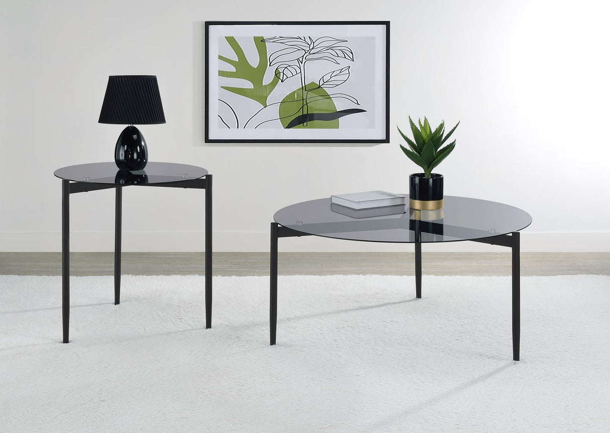 Rosalie Sandy Black Round Smoked Glass Top Coffee Table from Coaster - Luna Furniture
