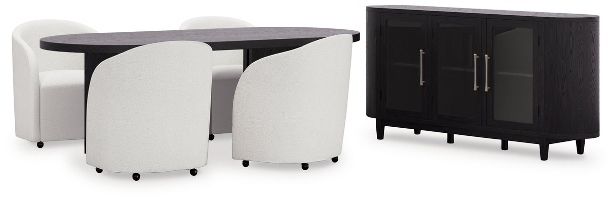 Rowanbeck Dining Table and 4 Chairs with Storage in Black from Ashley Furniture - Luna Furniture