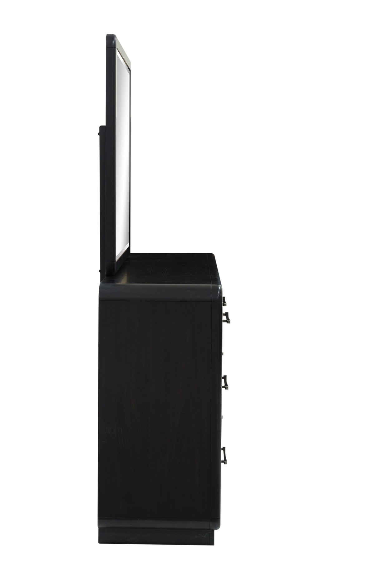 Rowanbeck King Upholstered Panel Bed with Mirrored Dresser and Nightstand in Gray/Black from Ashley - Luna Furniture