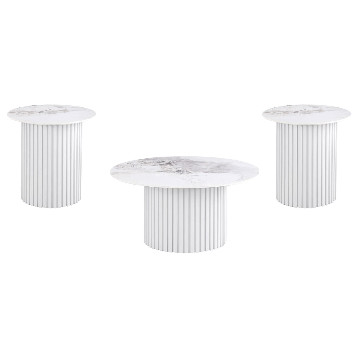 Rowena White 3-Piece Faux Marble Coffee and End Table Set from Coaster - Luna Furniture