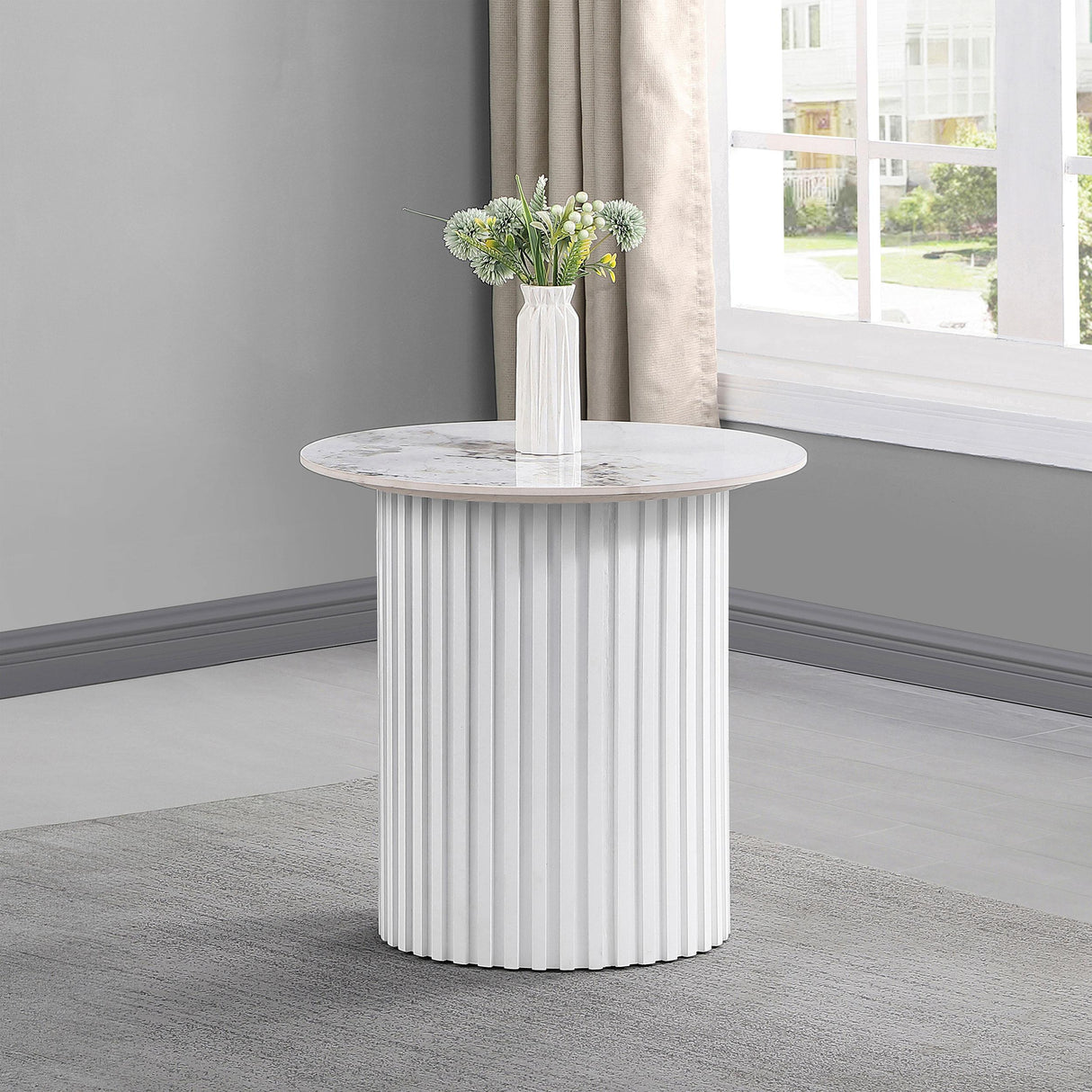 Rowena White Round Faux Marble Top End Table from Coaster - Luna Furniture