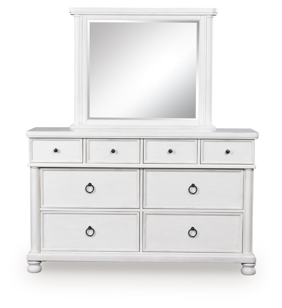 Rowlenstown Antique White Dresser and Mirror from Ashley - Luna Furniture