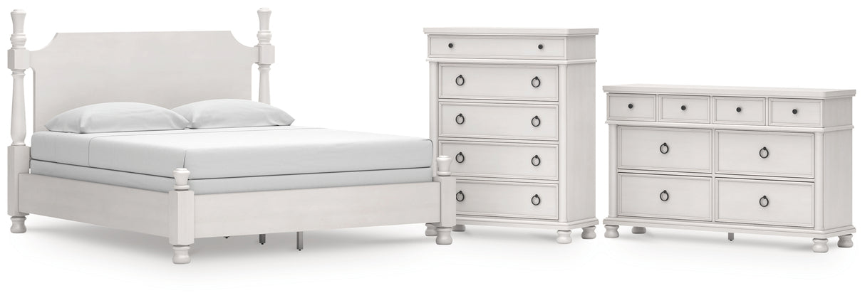 Rowlenstown California King Poster Bed with Dresser and Chest in Antique White from Ashley - Luna Furniture