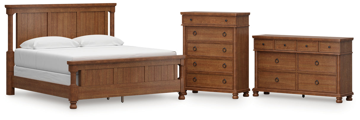 Rowlenstown California King Poster Bed with Dresser and Chest in Brown from Ashley Furniture - Luna Furniture