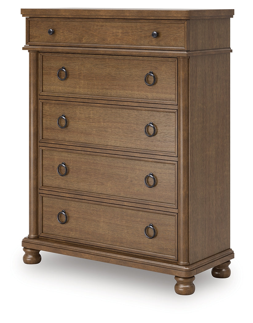 Rowlenstown California King Poster Bed with Dresser and Chest in Brown from Ashley Furniture - Luna Furniture