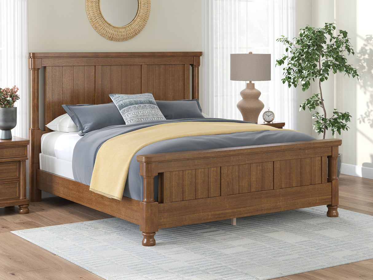 Rowlenstown California King Poster Bed with Dresser and Chest in Brown from Ashley Furniture - Luna Furniture