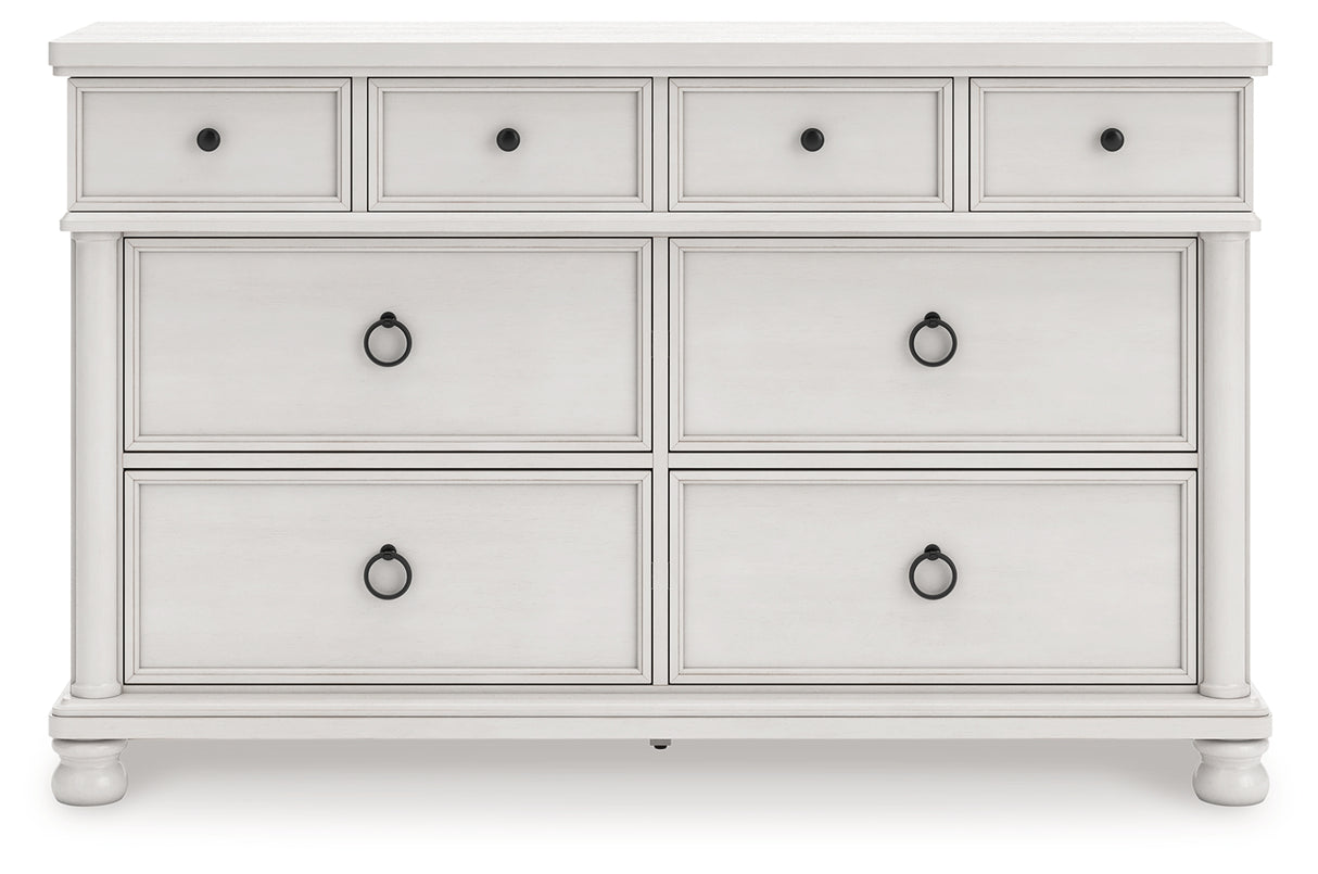 Rowlenstown California King Poster Bed with Dresser and Nightstand in Antique White from Ashley - Luna Furniture