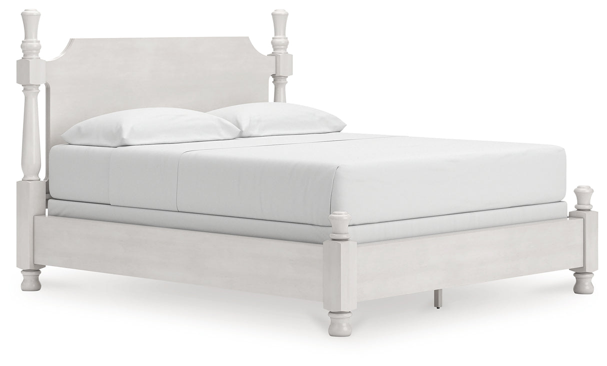 Rowlenstown California King Poster Bed with Dresser and Nightstand in Antique White from Ashley - Luna Furniture