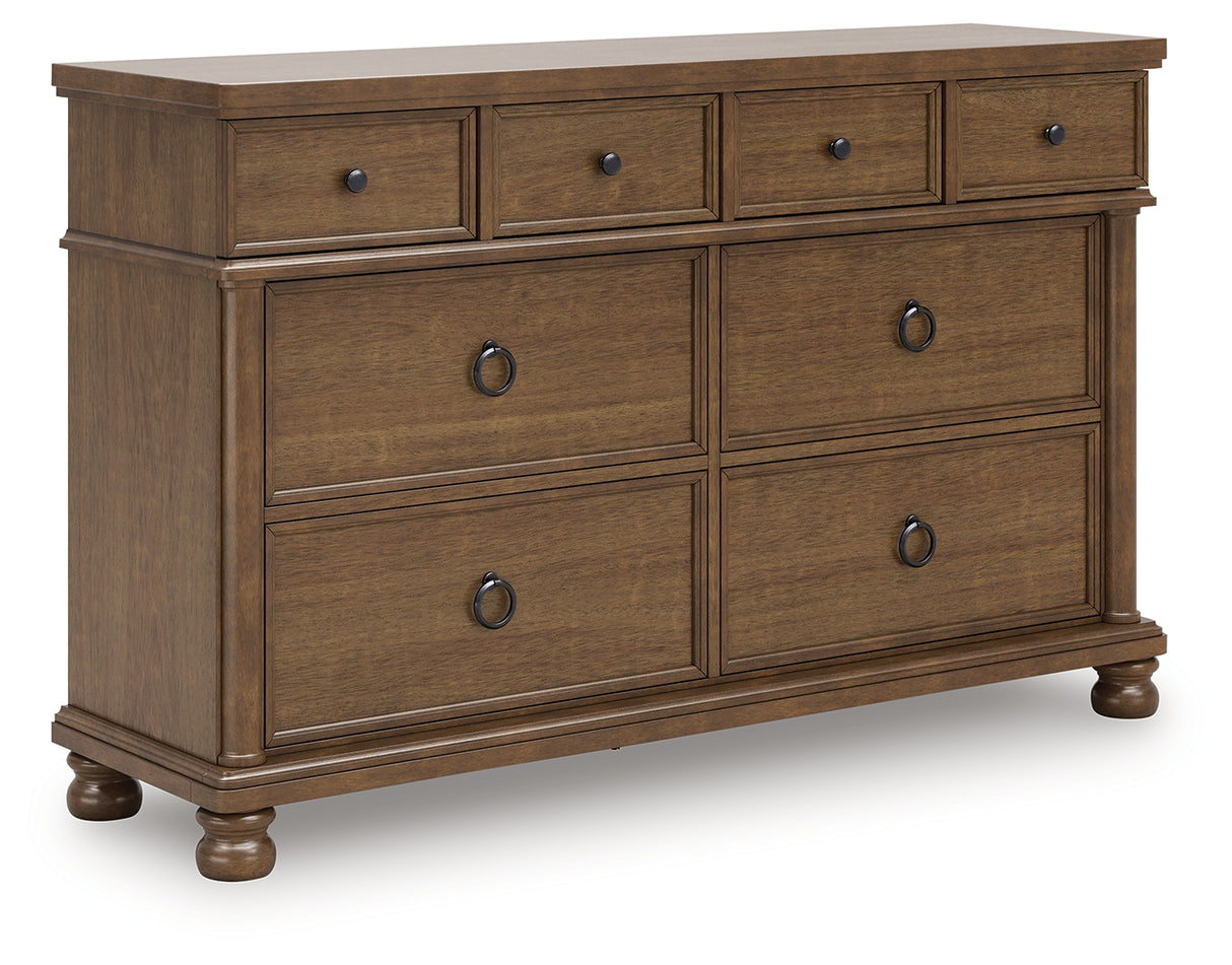 Rowlenstown California King Poster Bed with Dresser and Nightstand in Brown from Ashley Furniture - Luna Furniture