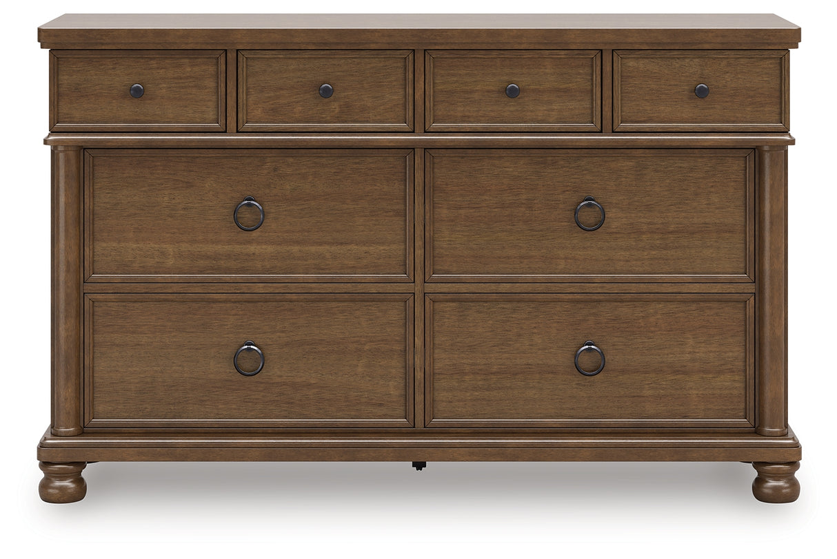 Rowlenstown California King Poster Bed with Dresser in Brown from Ashley - Luna Furniture