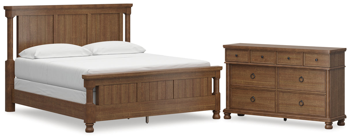 Rowlenstown California King Poster Bed with Dresser in Brown from Ashley - Luna Furniture