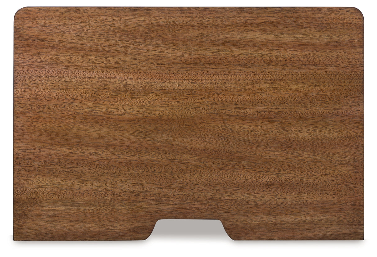 Rowlenstown California King Poster Bed with Mirrored Dresser and Nightstand in Brown from Ashley Furniture - Luna Furniture