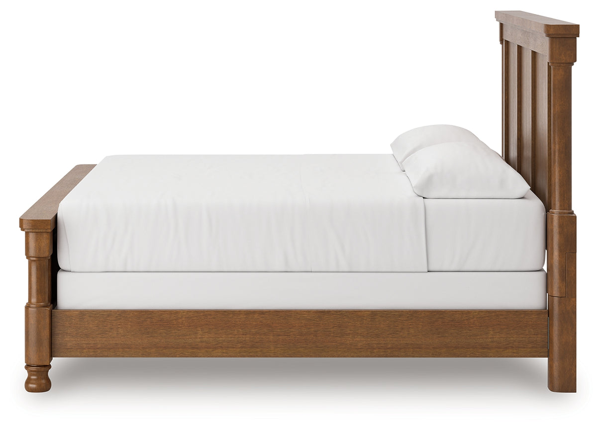 Rowlenstown California King Poster Bed with Mirrored Dresser in Brown from Ashley - Luna Furniture