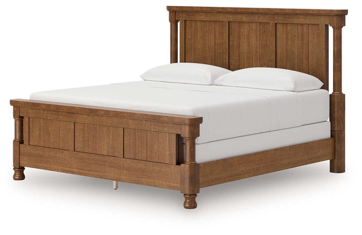 Rowlenstown California King Poster Bed with Mirrored Dresser in Brown from Ashley - Luna Furniture