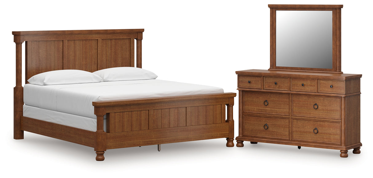 Rowlenstown California King Poster Bed with Mirrored Dresser in Brown from Ashley - Luna Furniture