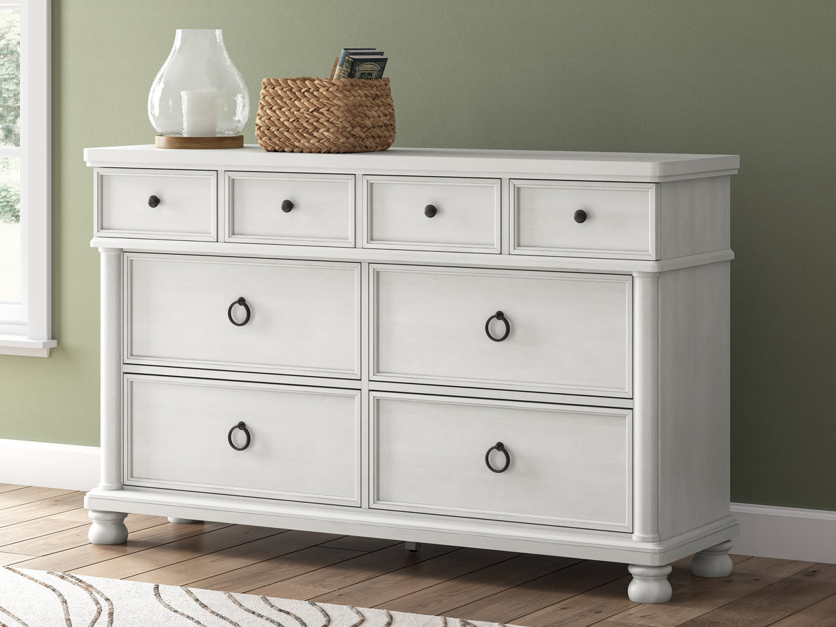 Rowlenstown Queen Poster Bed with Dresser and Chest in Antique White from Ashley - Luna Furniture