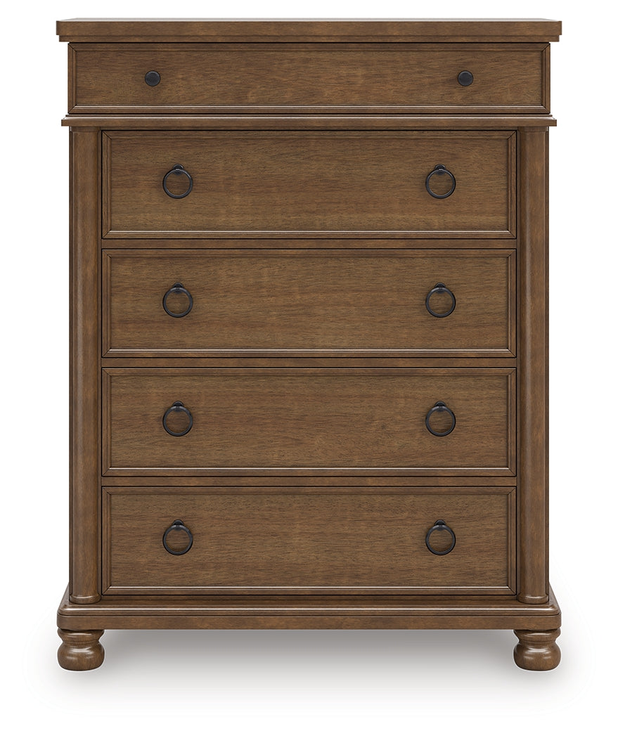 Rowlenstown Queen Poster Bed with Dresser and Chest in Brown from Ashley - Luna Furniture