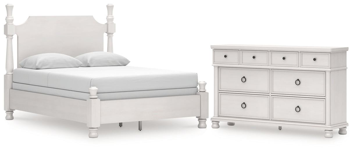 Rowlenstown Queen Poster Bed with Dresser in Antique White from Ashley - Luna Furniture