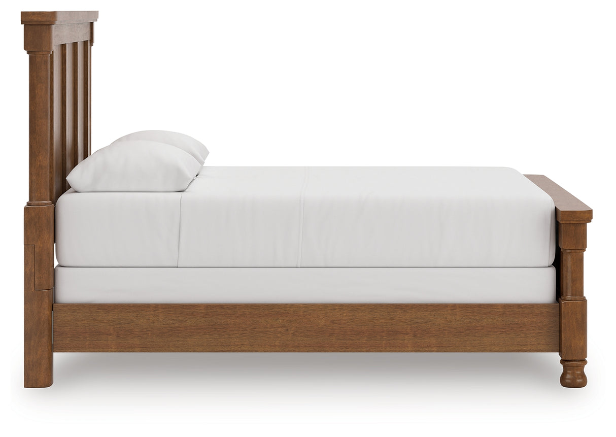Rowlenstown Queen Poster Bed with Mirrored Dresser in Brown from Ashley - Luna Furniture
