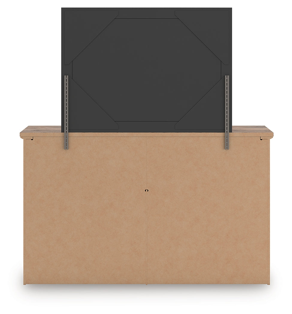 Rusticott California King Poster Bed with Mirrored Dresser in Brown from Ashley - Luna Furniture