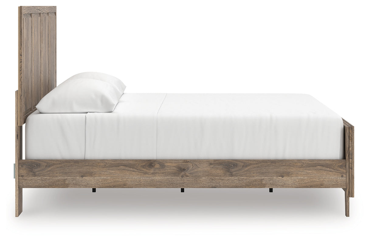 Rusticott King Panel Bed with Mirrored Dresser and Nightstand in Brown from Ashley Furniture - Luna Furniture