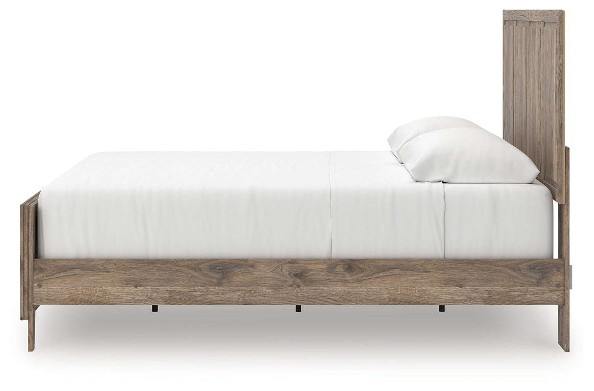 Rusticott King Panel Bed with Mirrored Dresser and Nightstand in Brown from Ashley Furniture - Luna Furniture