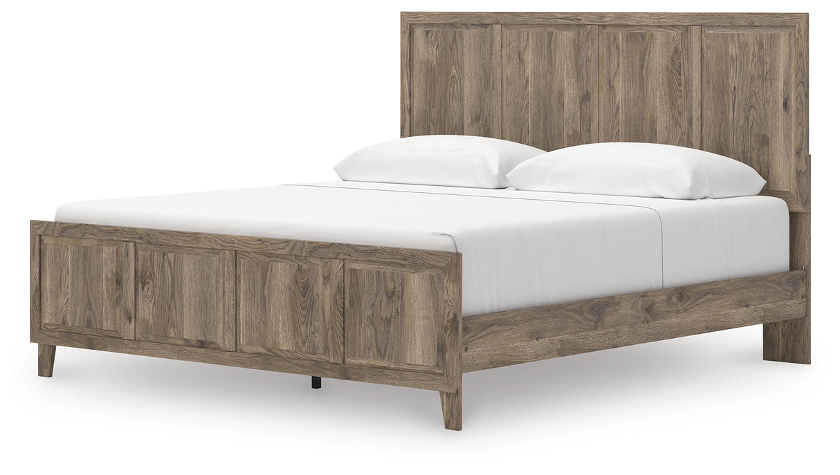 Rusticott King Panel Bed with Mirrored Dresser and Nightstand in Brown from Ashley Furniture - Luna Furniture