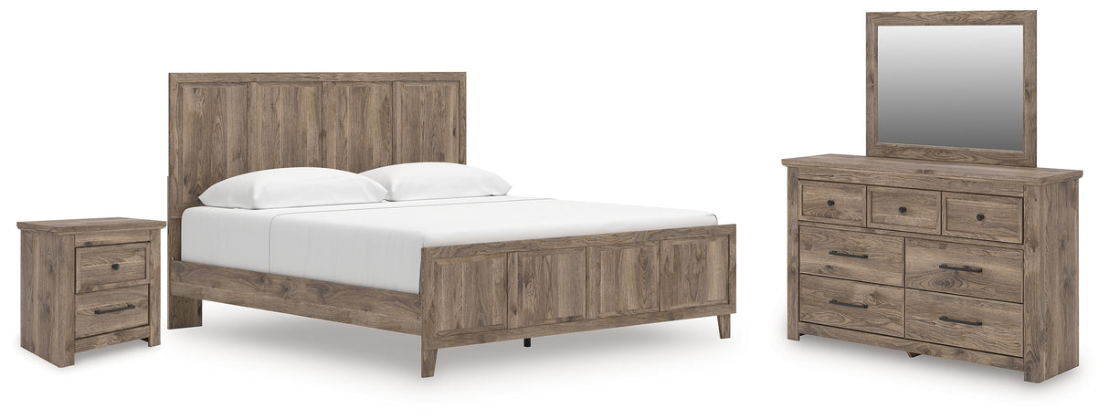 Rusticott King Panel Bed with Mirrored Dresser and Nightstand in Brown from Ashley Furniture - Luna Furniture