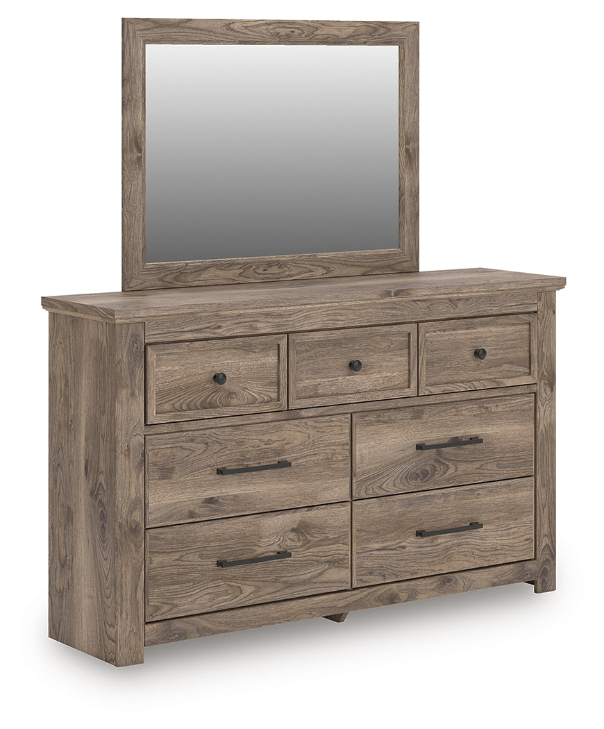 Rusticott King Panel Bed with Mirrored Dresser and Nightstand in Brown from Ashley Furniture - Luna Furniture