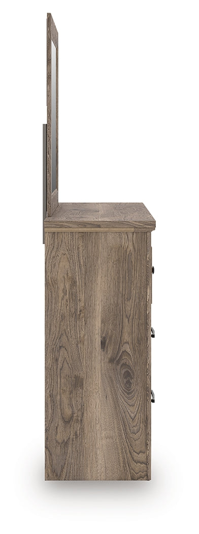 Rusticott King Panel Bed with Mirrored Dresser and Nightstand in Brown from Ashley Furniture - Luna Furniture