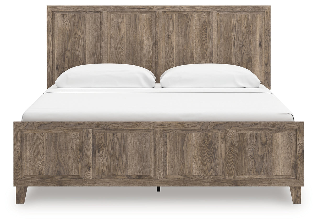 Rusticott King Panel Bed with Mirrored Dresser and Nightstand in Brown from Ashley Furniture - Luna Furniture