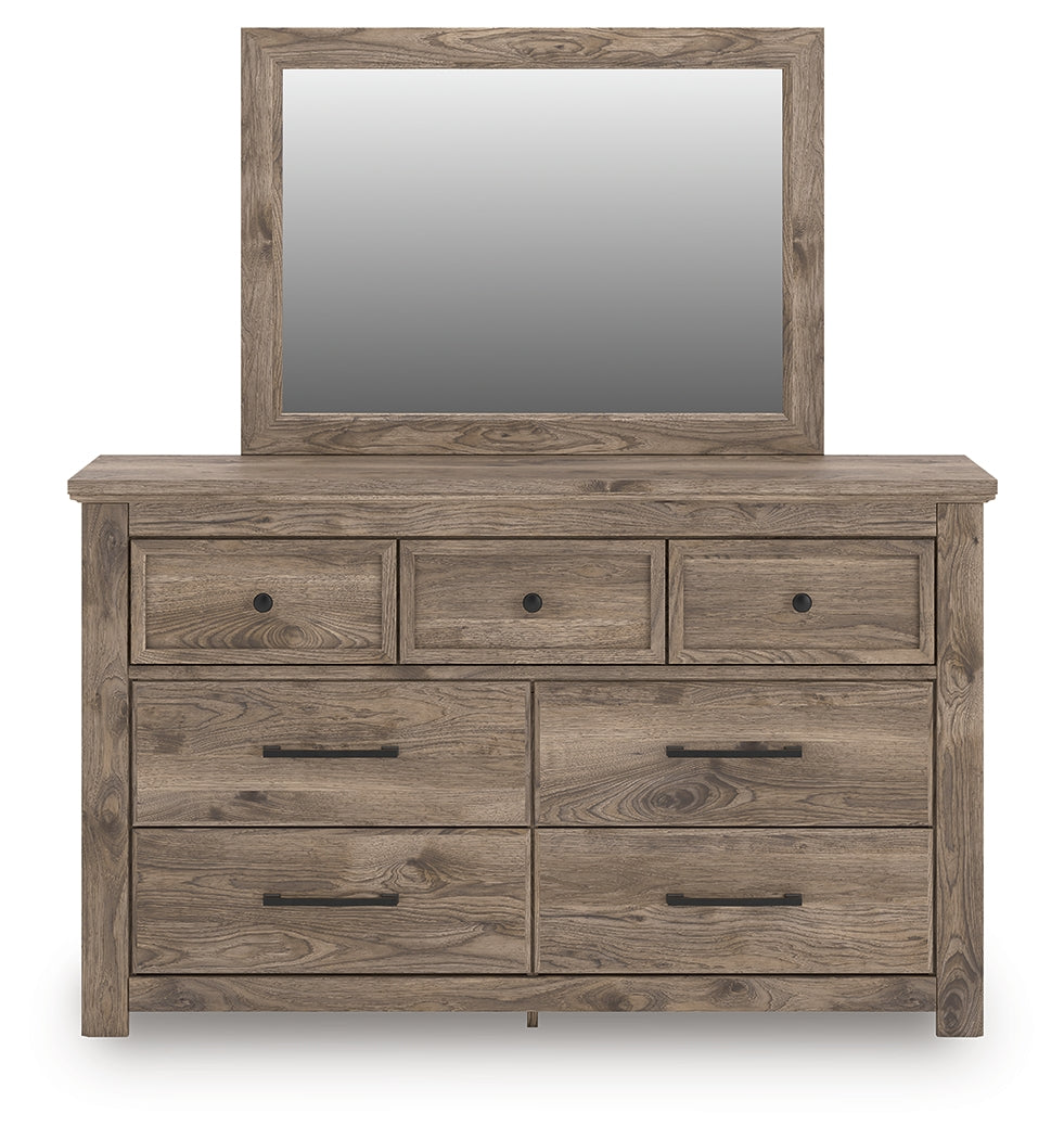 Rusticott King Panel Bed with Mirrored Dresser in Brown from Ashley - Luna Furniture