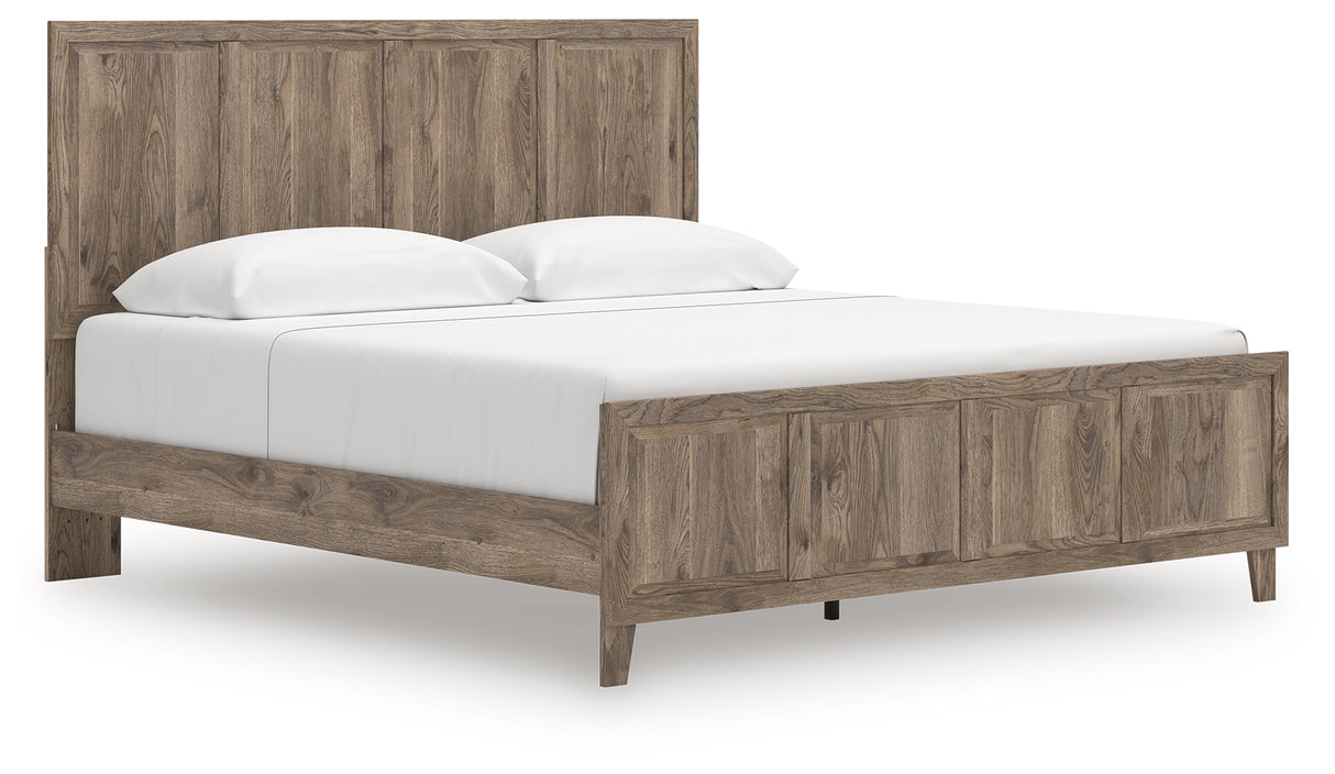 Rusticott King Panel Bed with Mirrored Dresser in Brown from Ashley - Luna Furniture