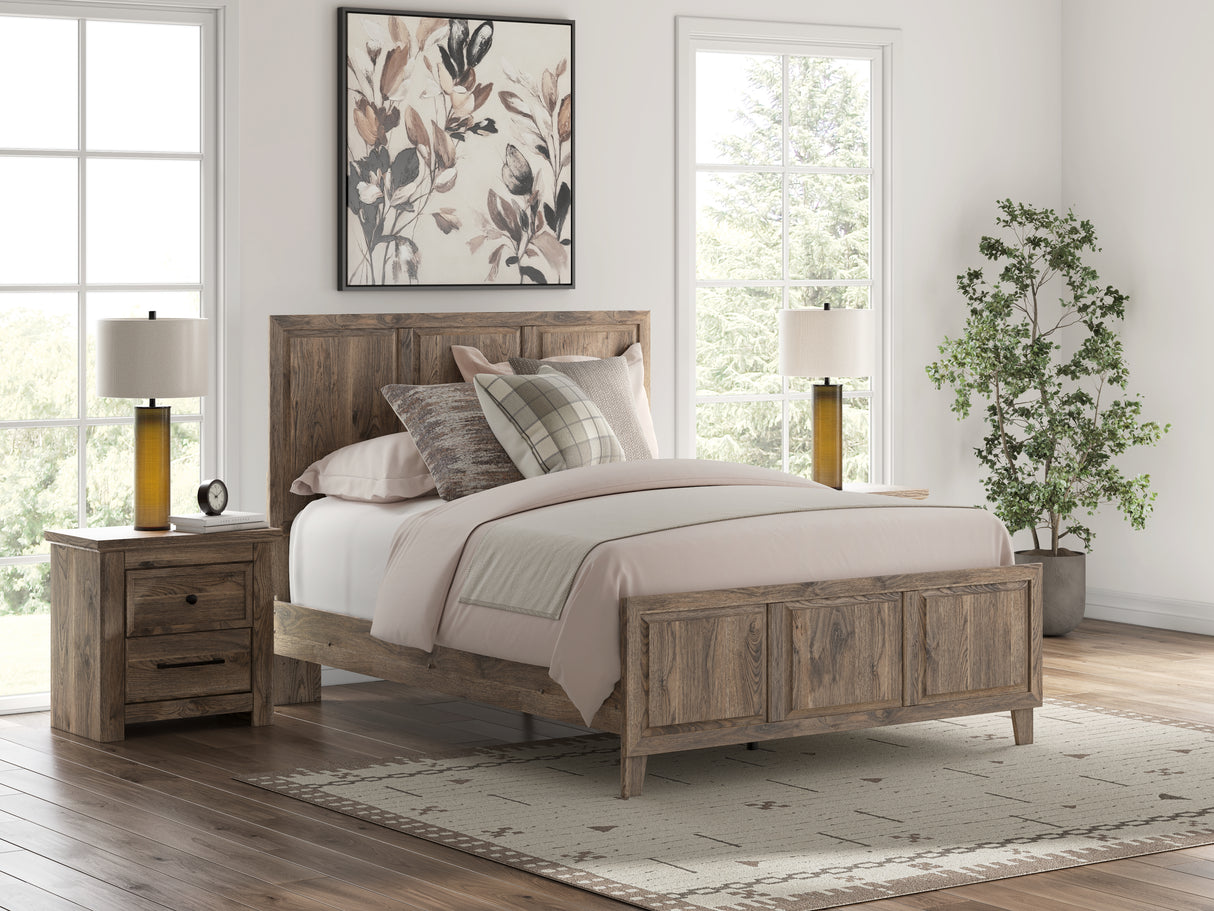 Rusticott Queen Panel Bed with Mirrored Dresser in Brown from Ashley - Luna Furniture