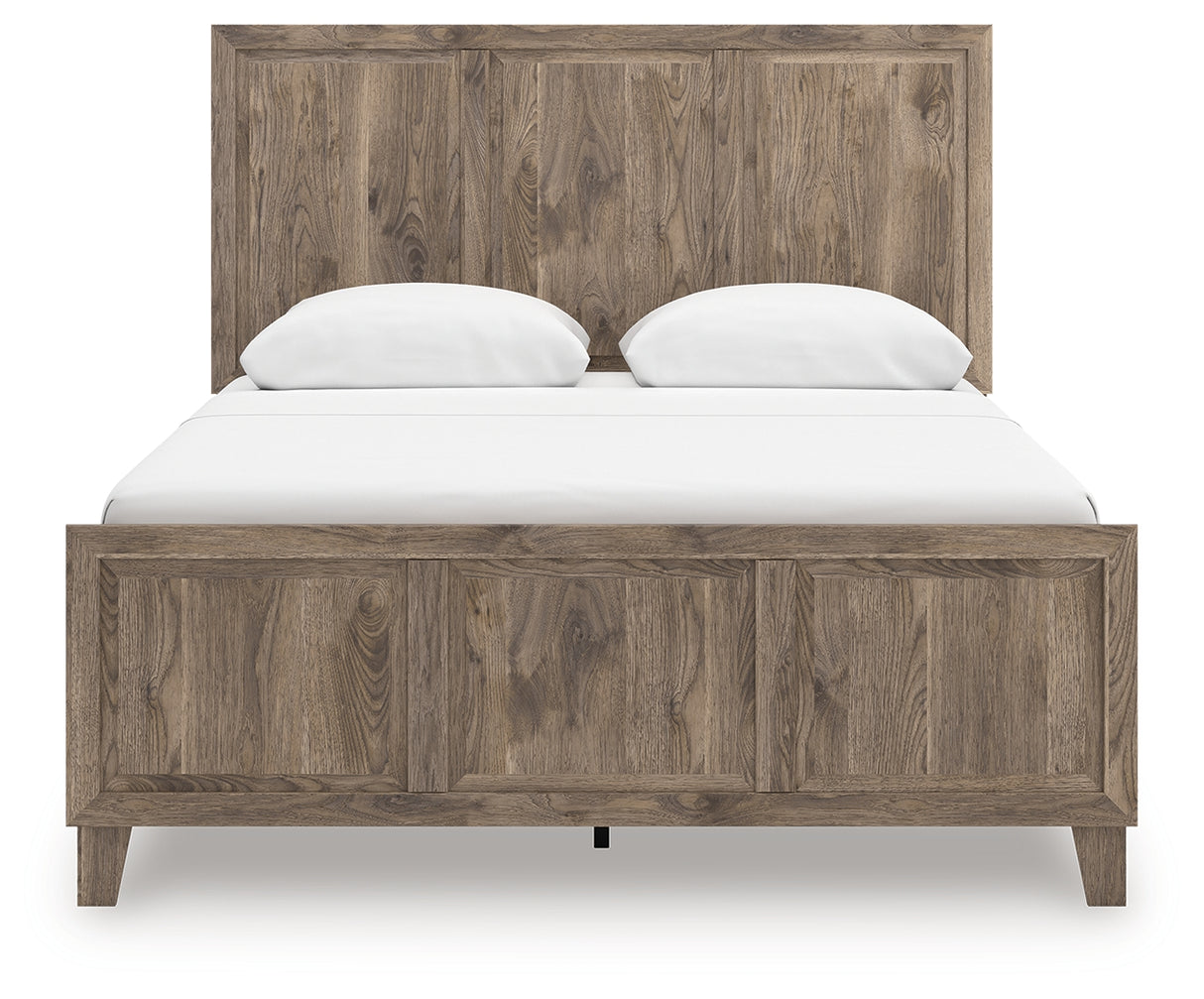 Rusticott Queen Panel Bed with Mirrored Dresser in Brown from Ashley - Luna Furniture