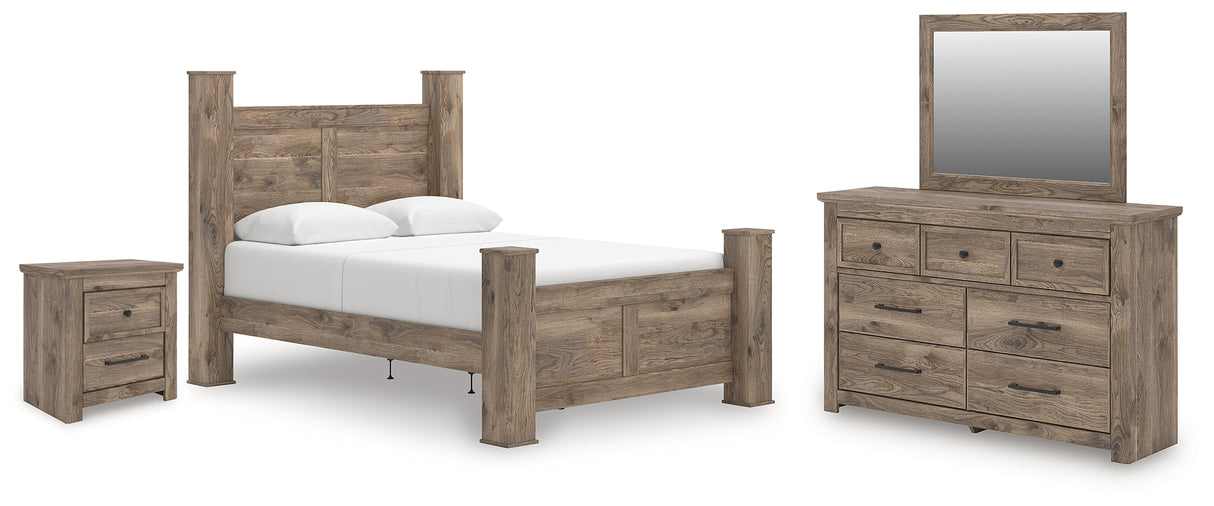 Rusticott Queen Poster Bed with Mirrored Dresser and Nightstand in Brown from Ashley Furniture - Luna Furniture