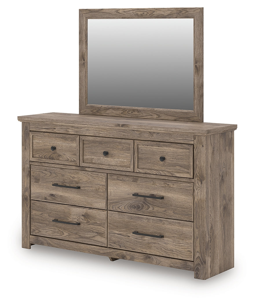 Rusticott Queen Poster Bed with Mirrored Dresser and Nightstand in Brown from Ashley Furniture - Luna Furniture