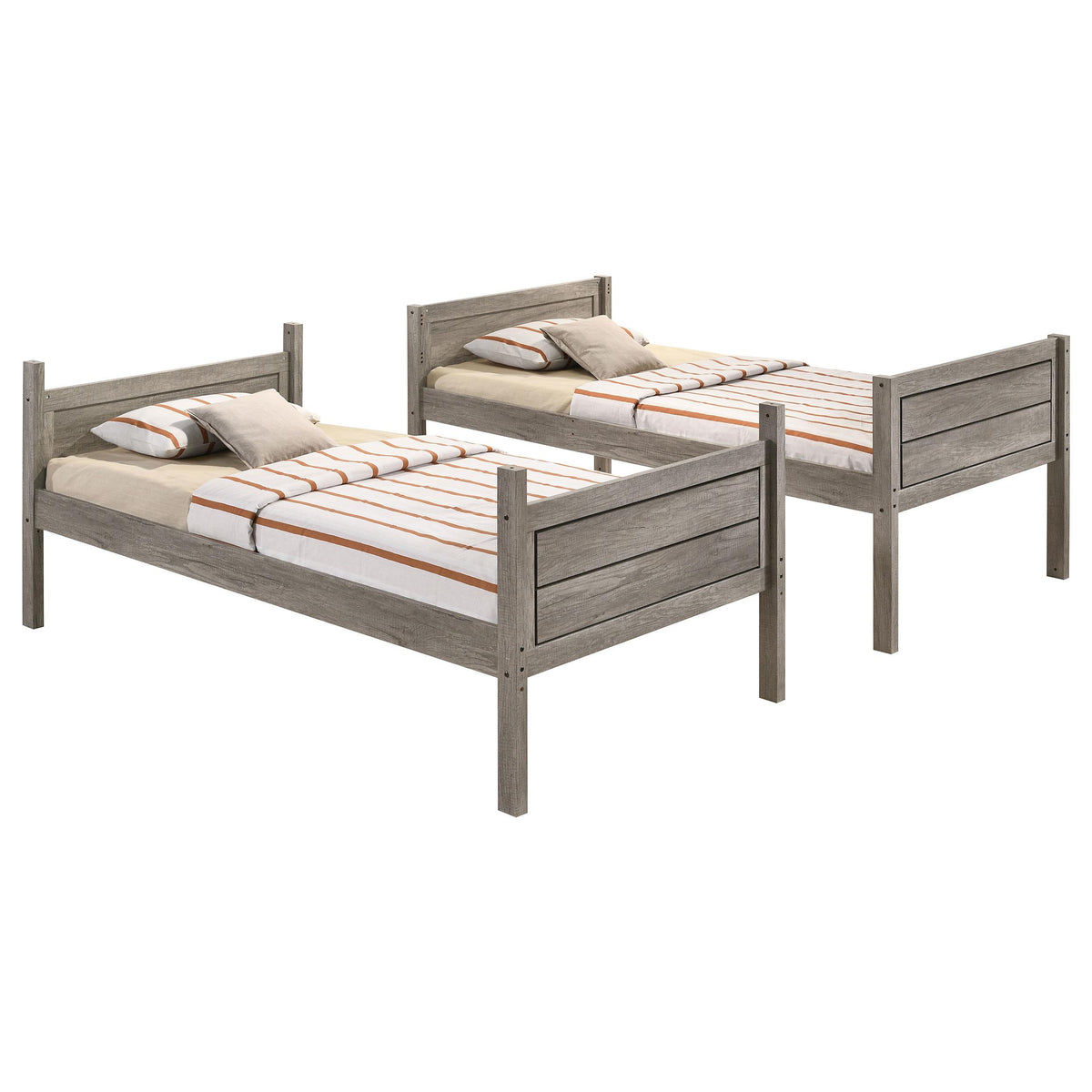 Ryder Weathered Taupe Wood Twin Over Twin Bunk Bed with Mattresses from Coaster - Luna Furniture